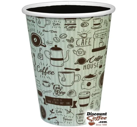 12 oz. Paper Coffee Cups White Brown Printed Hot Paper Cups